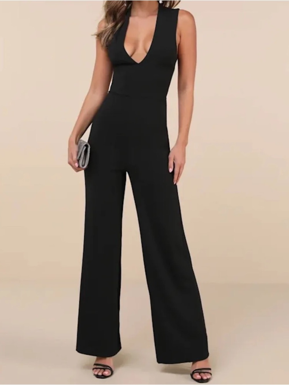 NWT Lulus Thinking Out Loud Black Wide-Leg Jumpsuit Backless Size Small